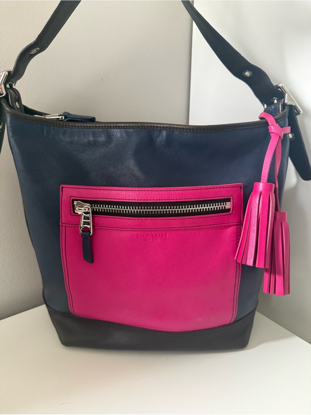 Coach Legacy Y2K Colorblock Leather Crossbody Duffle Bag – Pink/Navy/Brown 19995